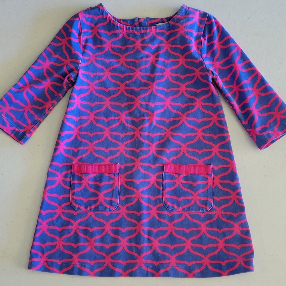 Girl's Vineyard Vines Whale Tail Print Dress Pink And Blue Size 3T